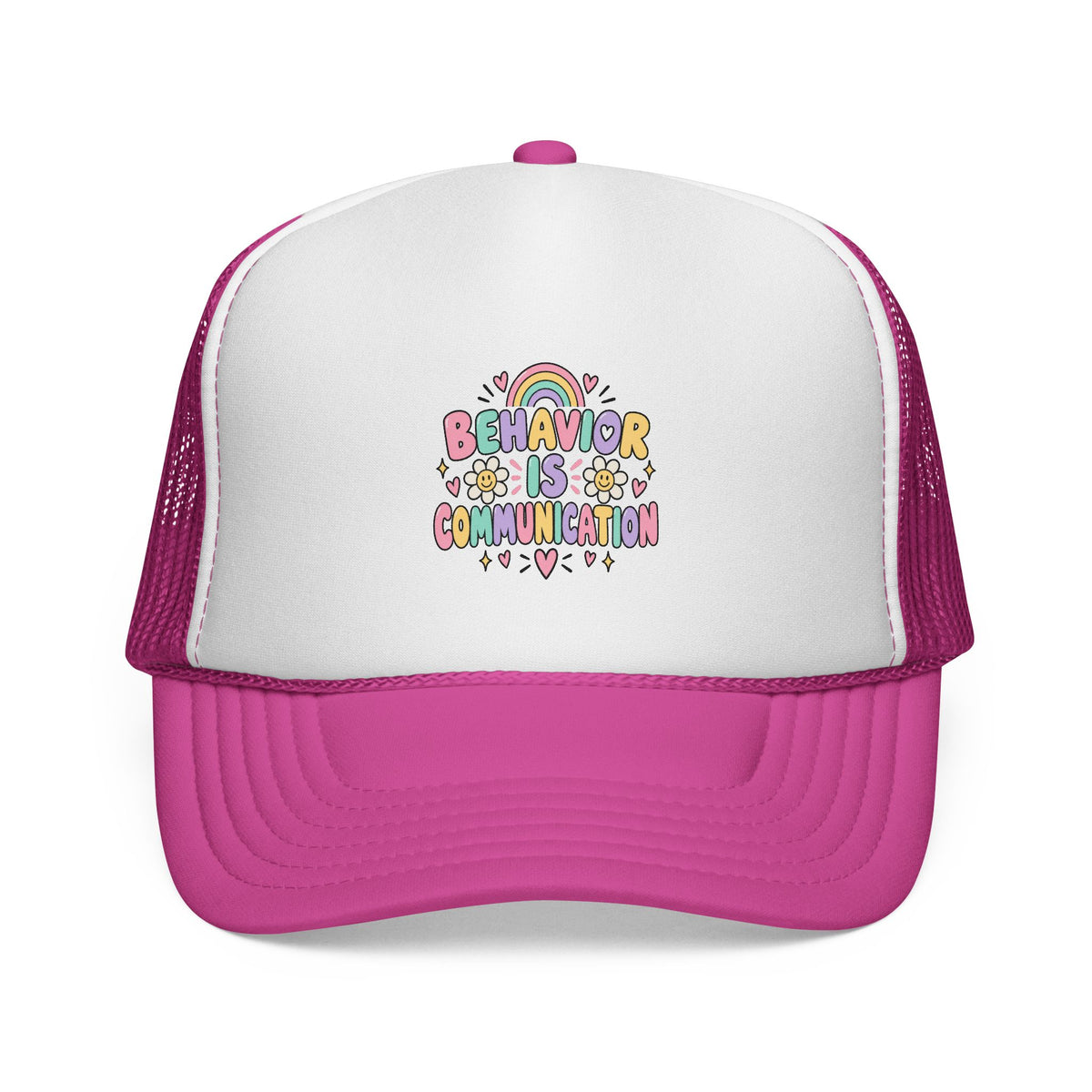 Behavior Is Communication Trucker Cap | Rainbow Floral Illustration