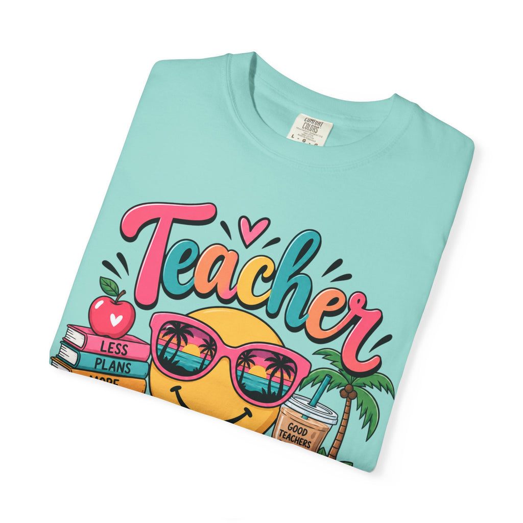 Teacher Off Duty T-shirt | Smiley Sunglasses, Books, Palm Trees, Coffee