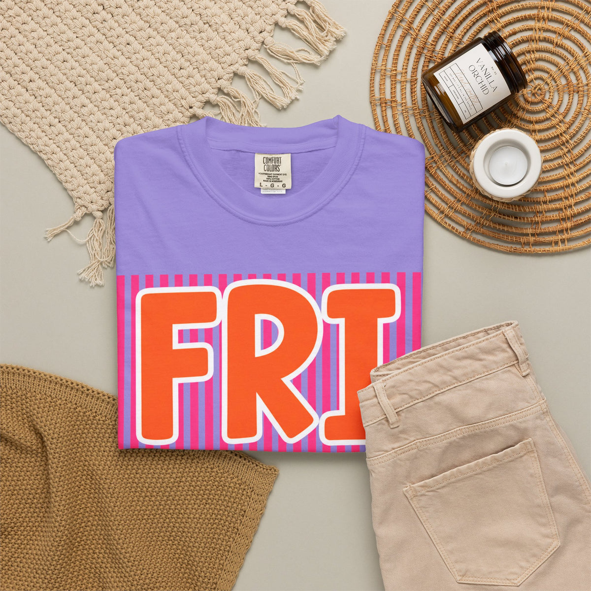 FRI yay T-shirt | Bright Retro Text, Pink Stripes