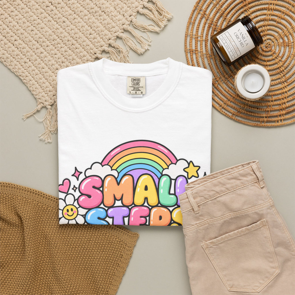 Small Steps Big Wins T-shirt | Retro Rainbow Positive Graphic