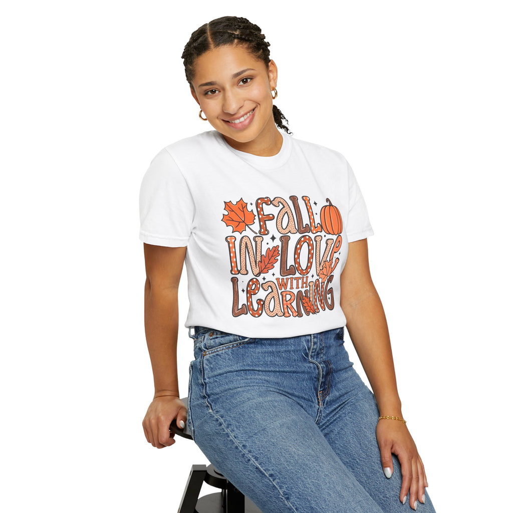 Fall in Love with Learning T-Shirt | Teacher Autumn Pumpkin Leaves