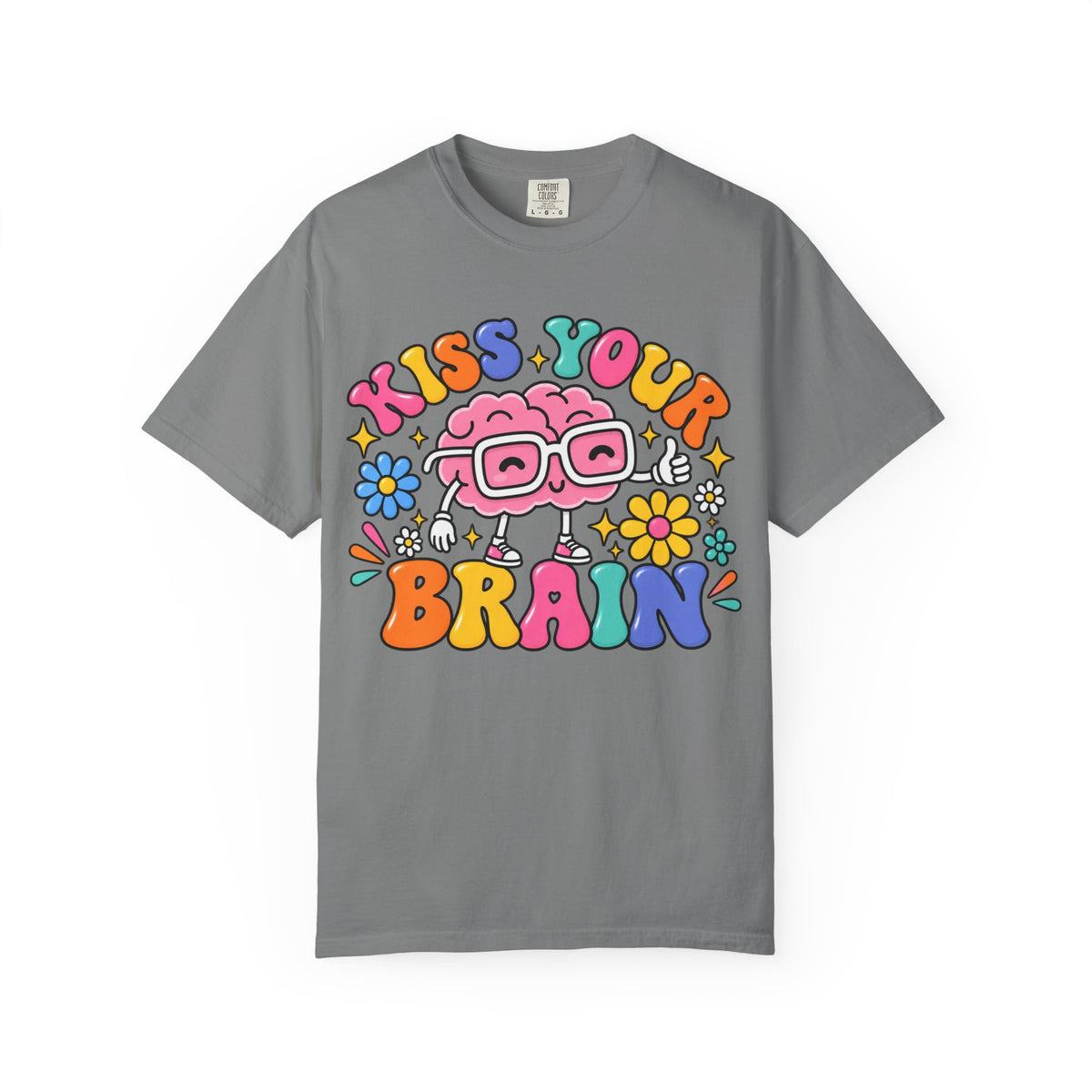 Kiss Your Brain BRI TEE | T-Shirt, Retro Cartoon Brain with Flowers