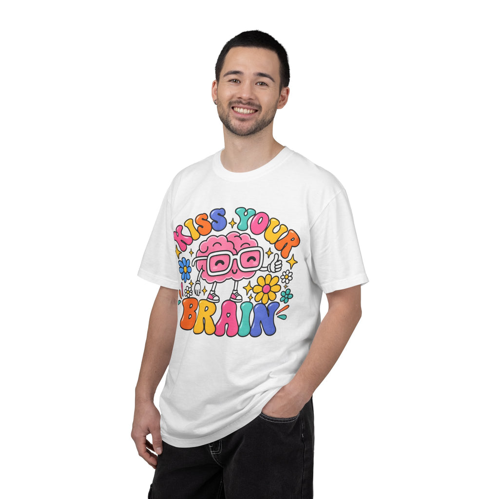 Kiss Your Brain BRI TEE | T-Shirt, Retro Cartoon Brain with Flowers