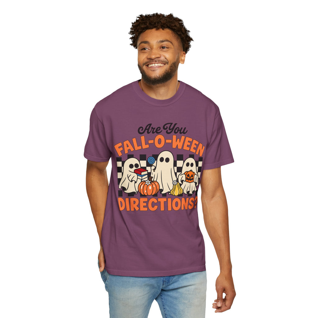 Fall-o-ween Ghosts Directions? T-shirt | Halloween pumpkin retro graphic