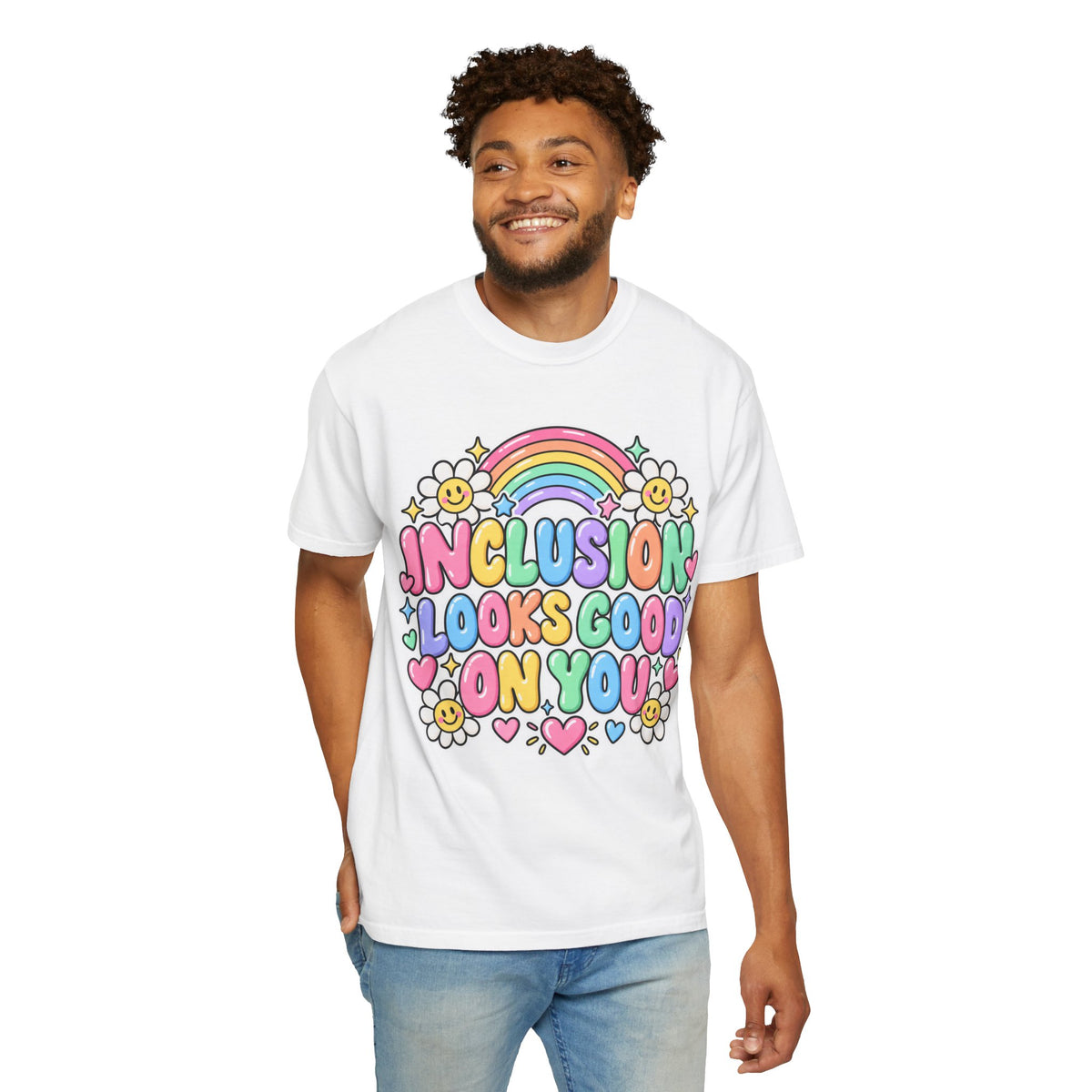 Inclusion Looks Good On You T-Shirt | Rainbow Smiles Graphic Tee
