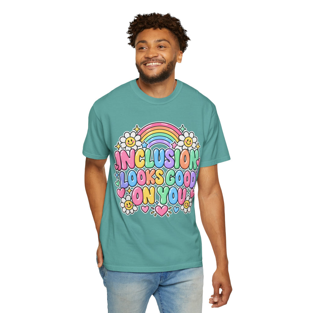 Inclusion Looks Good On You T-Shirt | Rainbow Smiles Graphic Tee