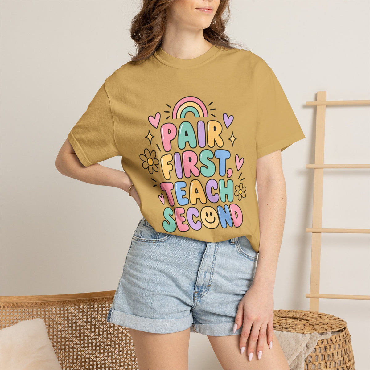 Pair First Teach Second T-Shirt | Cute Rainbow Classroom Design