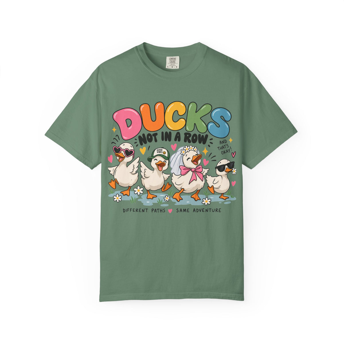 Ducks Not In A Row tee | Cute Duck Illustration T-Shirt, Different Paths Same Adventure