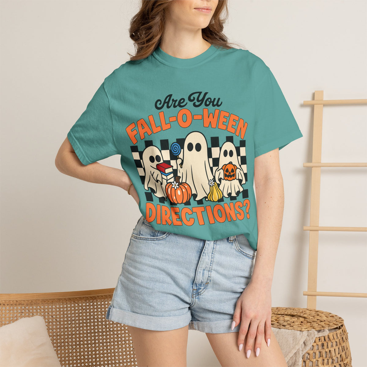 Fall-o-ween Ghosts Directions? T-shirt | Halloween pumpkin retro graphic