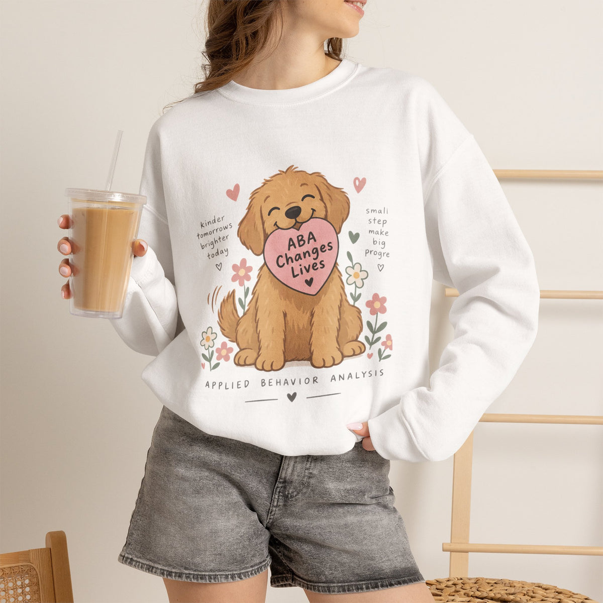 Cute Golden Retriever Holding Heart ABA Changes Lives sweatshirt | Applied Behavior Analysis dog design