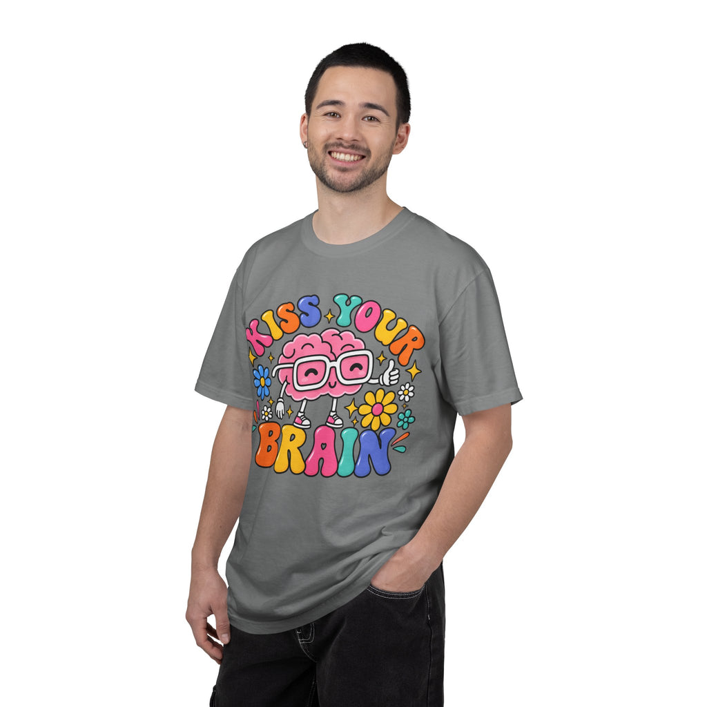 Kiss Your Brain BRI TEE | T-Shirt, Retro Cartoon Brain with Flowers