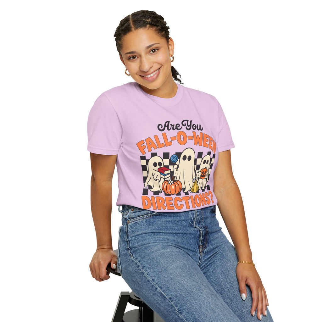 Fall-o-ween Ghosts Directions? T-shirt | Halloween pumpkin retro graphic