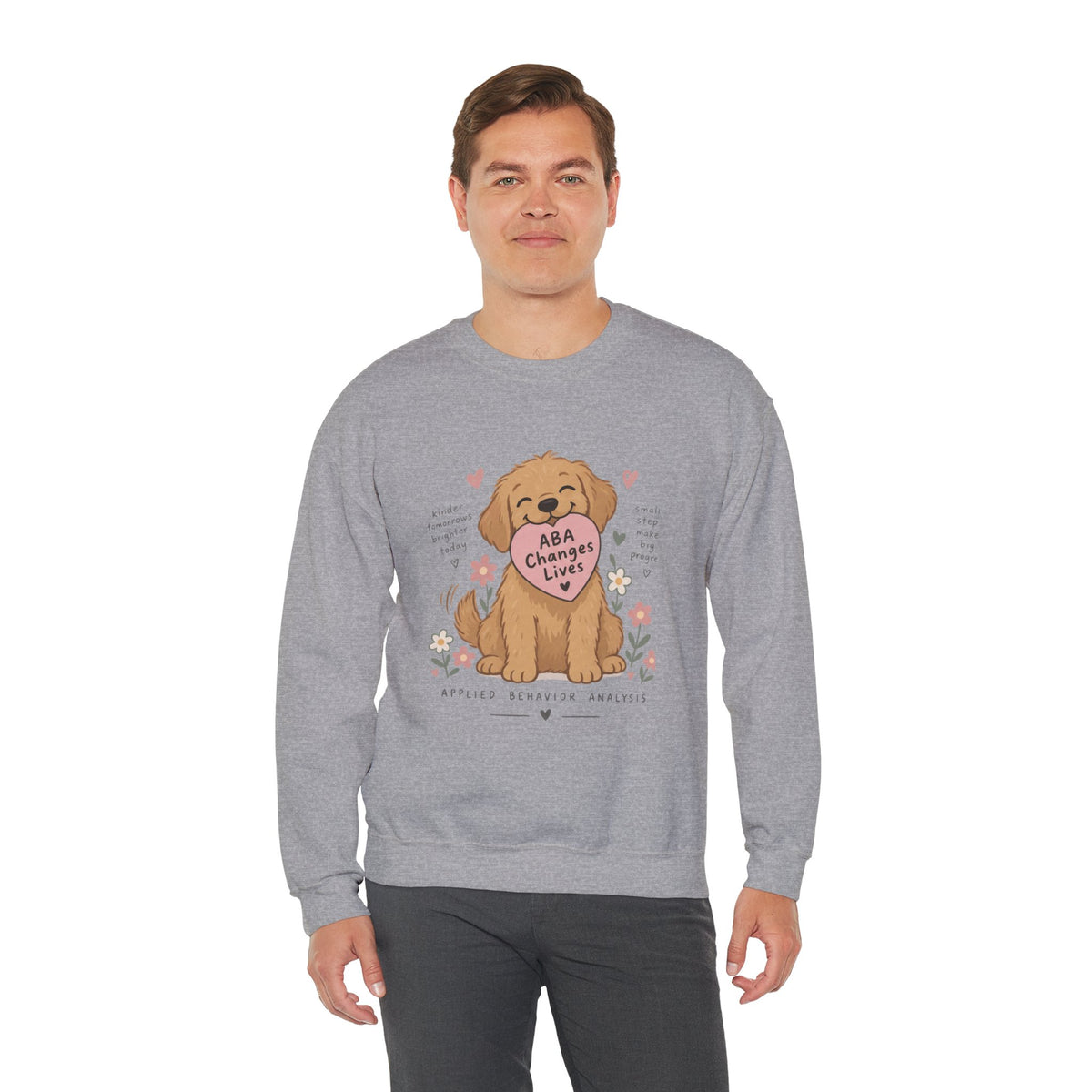 Cute Golden Retriever Holding Heart ABA Changes Lives sweatshirt | Applied Behavior Analysis dog design