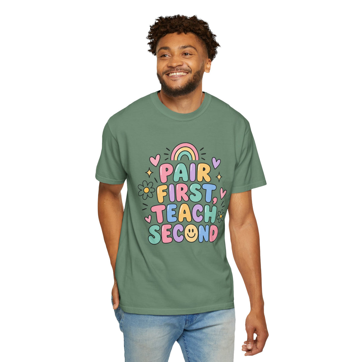Pair First Teach Second T-Shirt | Cute Rainbow Classroom Design