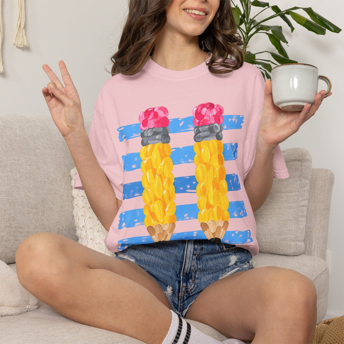 Braided Pencil Illustration T-Shirt | School Art Teacher Tee