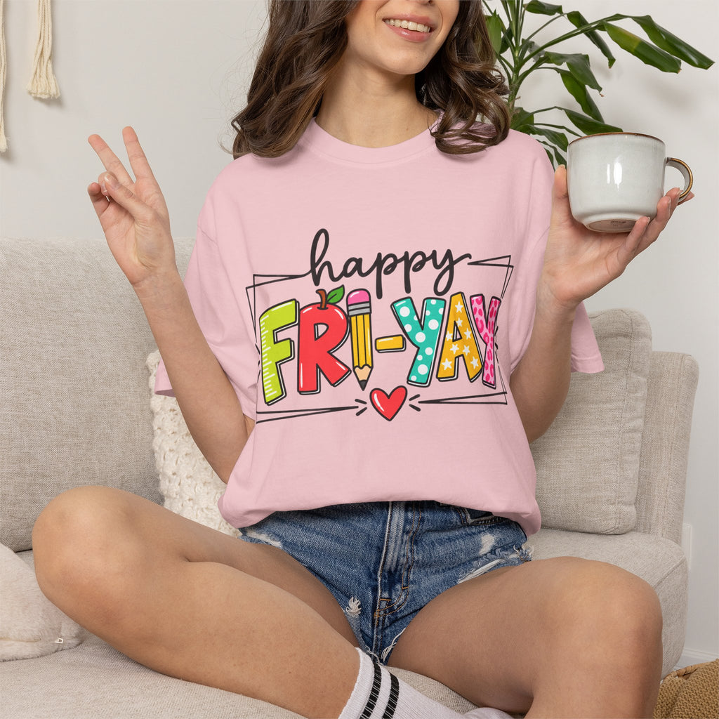 Happy Fri-yay Colorful Graphic T-shirt | Cute Friday Celebration Tee