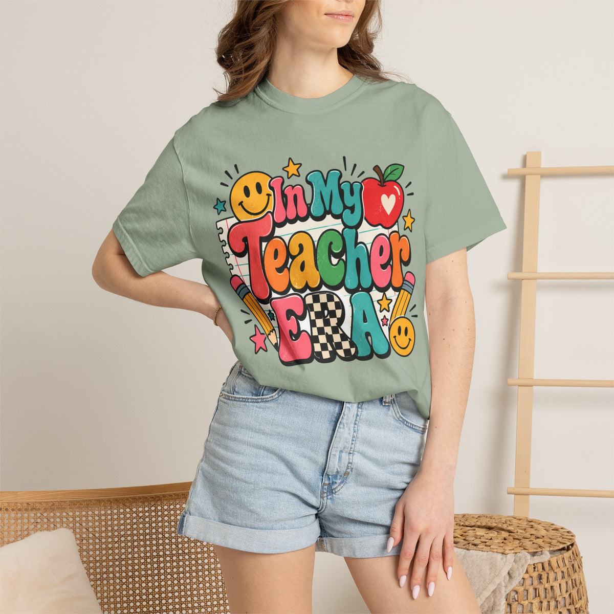 In My Teacher Era T-shirt | Retro School Graphic, Apple & Pencils