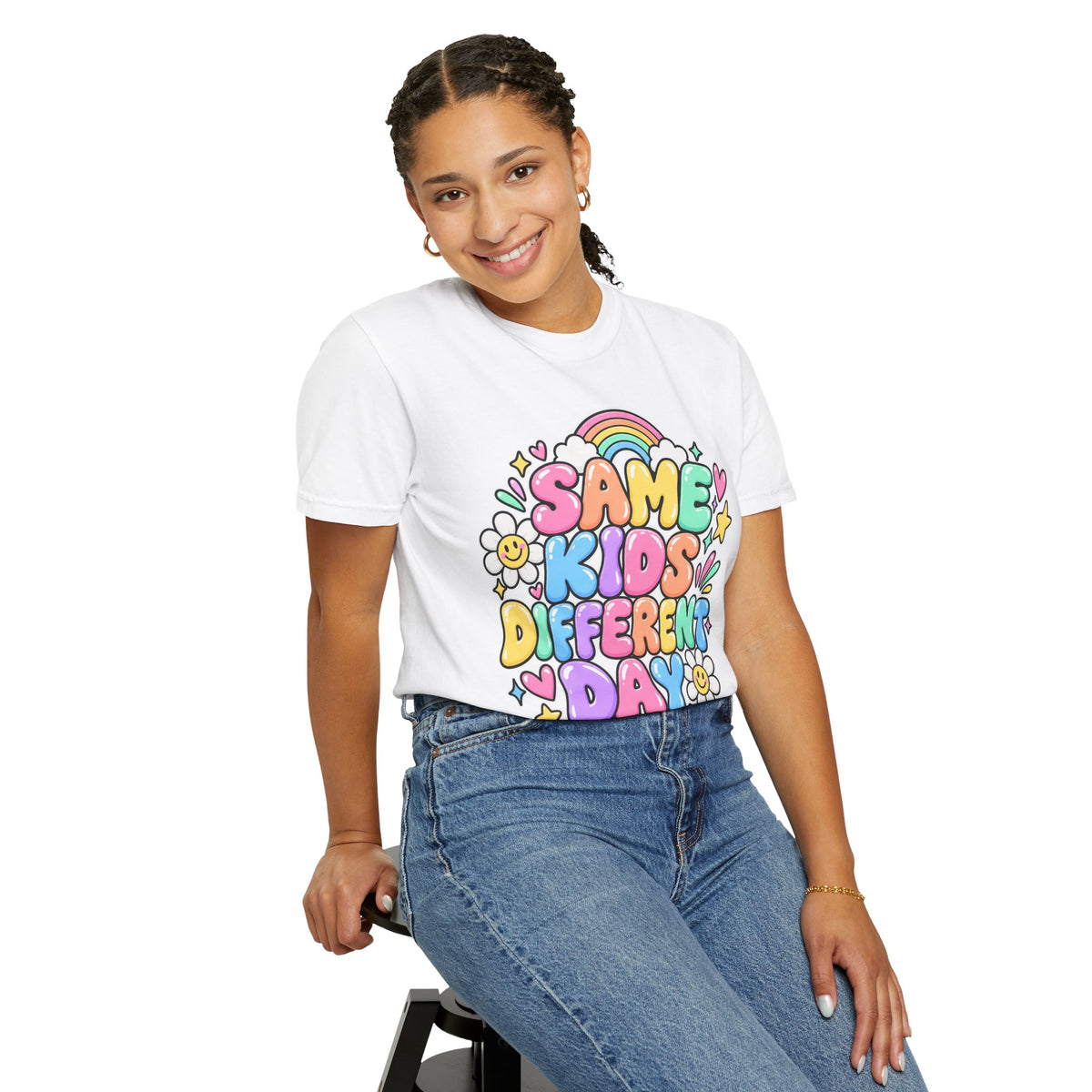 Same Kids Different Day T-shirt | Retro Rainbow Floral Typography