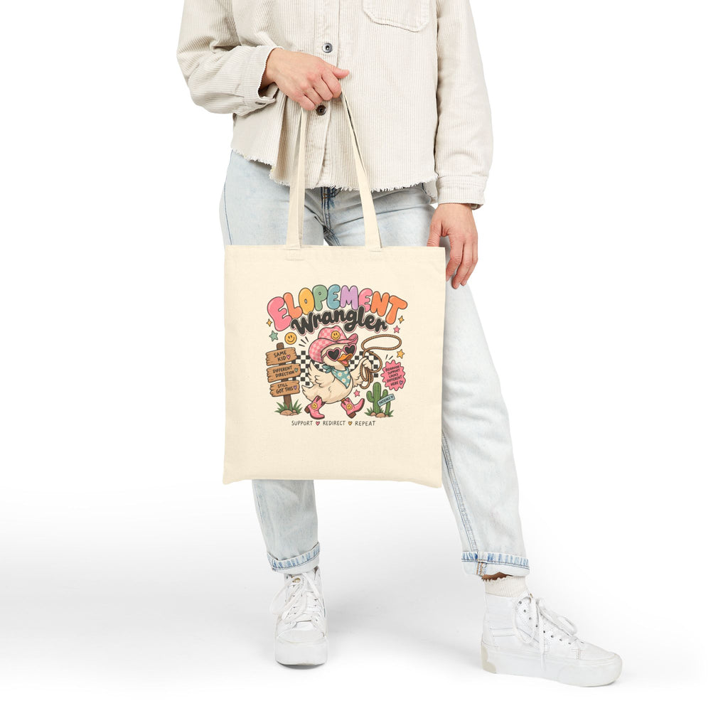 Elopement Tote Bag | Cute Western Pug Illustration, Canvas Grocery Tote