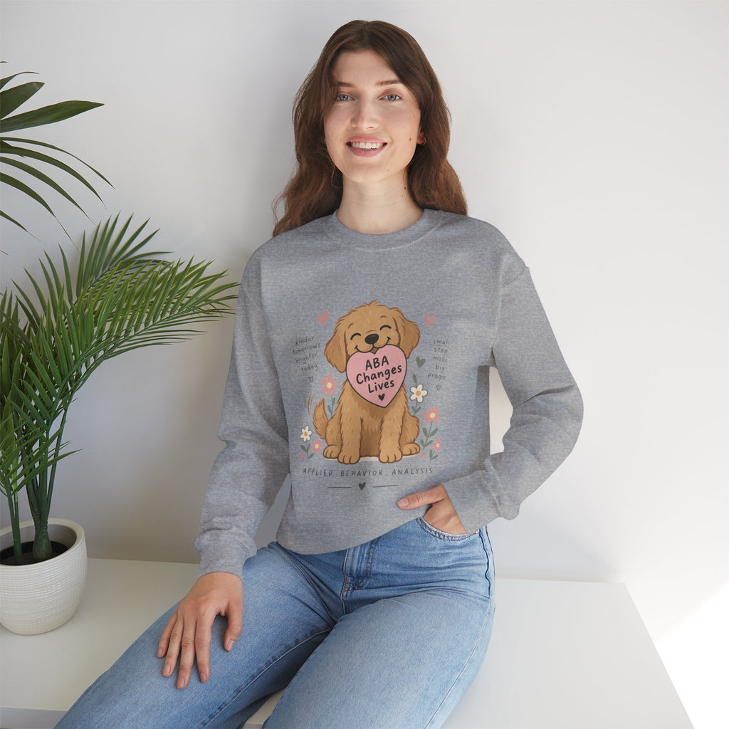 Cute Golden Retriever Holding Heart ABA Changes Lives sweatshirt | Applied Behavior Analysis dog design