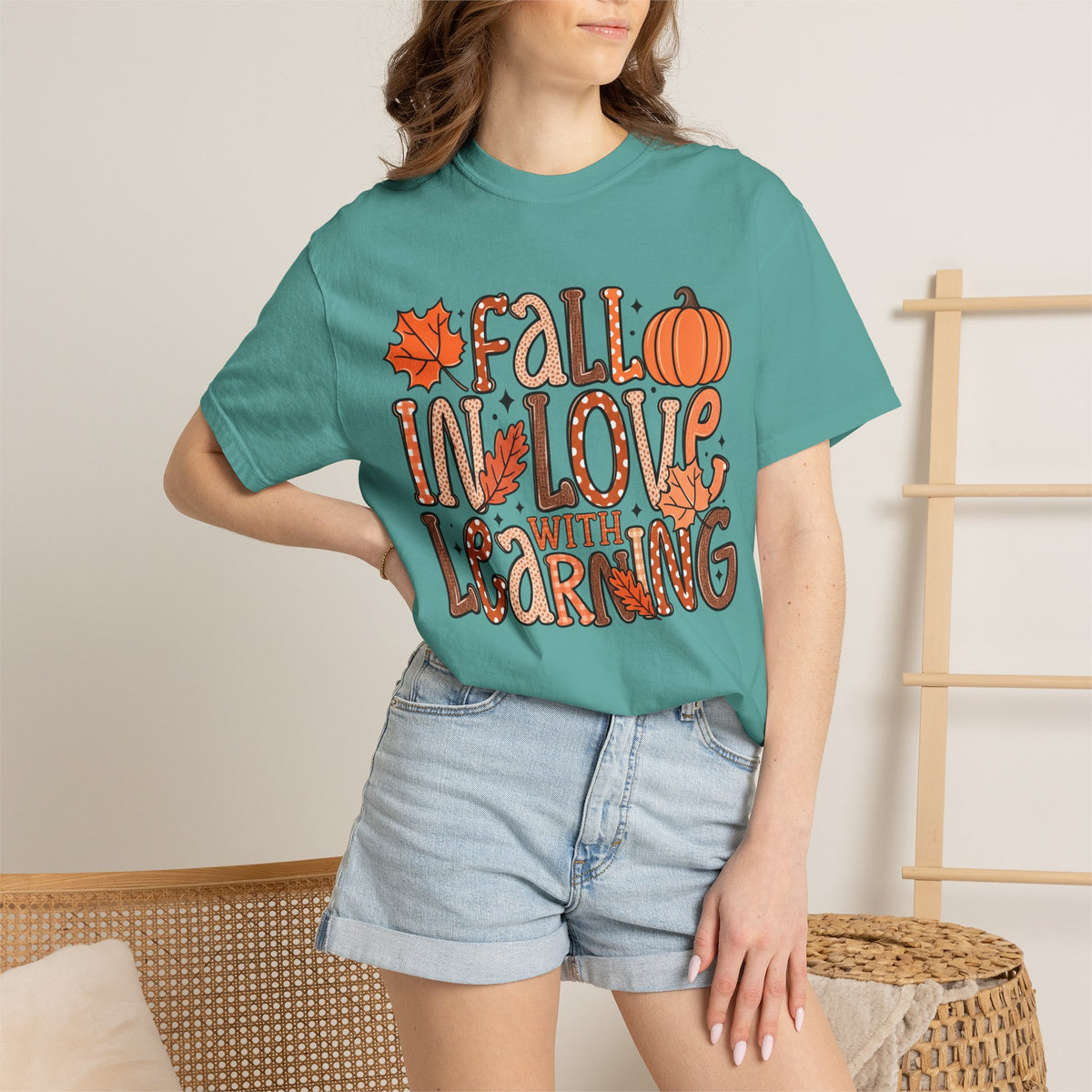 Fall in Love with Learning T-Shirt | Teacher Autumn Pumpkin Leaves