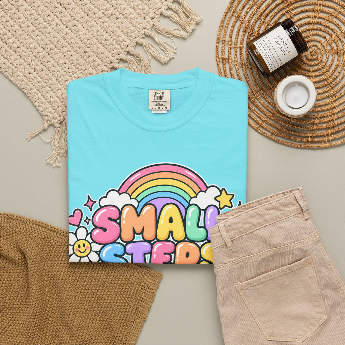 Small Steps Big Wins T-shirt | Retro Rainbow Positive Graphic