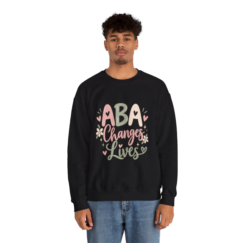 ABA Changes Lives Sweatshirt | Autism Therapy Awareness, Pastel Floral Design