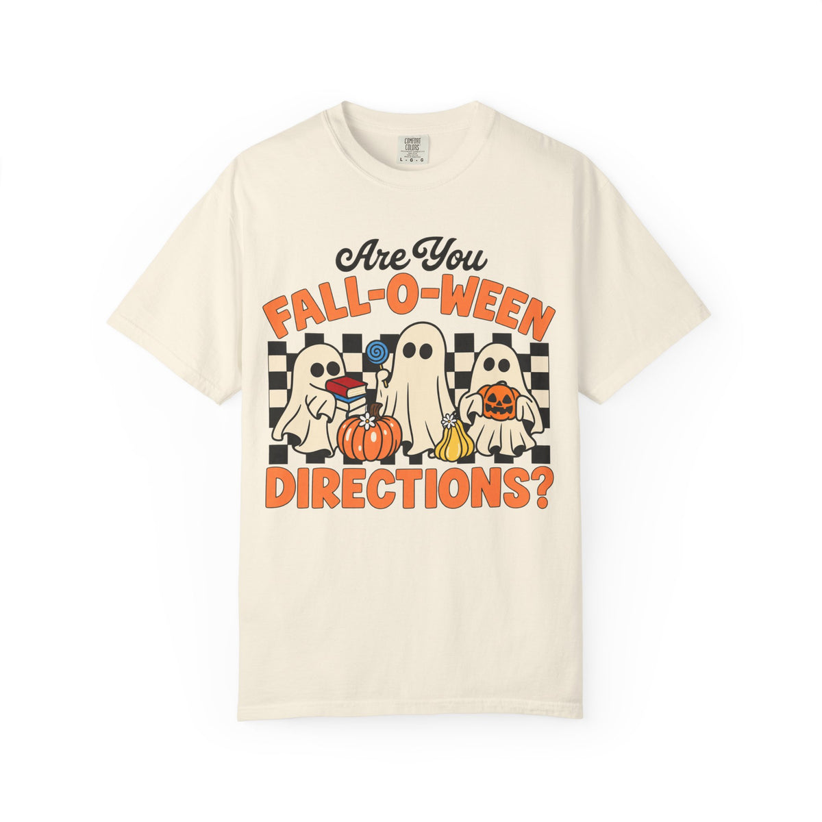Fall-o-ween Ghosts Directions? T-shirt | Halloween pumpkin retro graphic