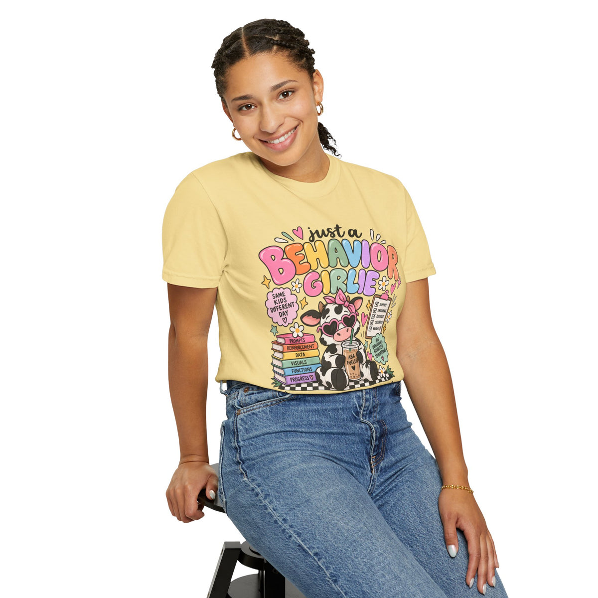 Just a Behavior Girl T-shirt | Cute Cow Therapist Illustration