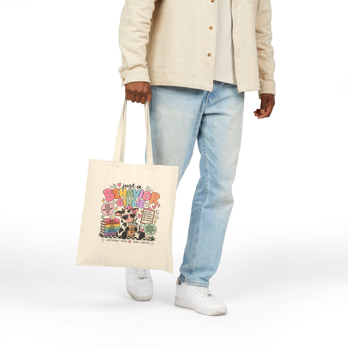 Just a Behavior Girl tote bag | Teacher cow illustration, books & clipboard