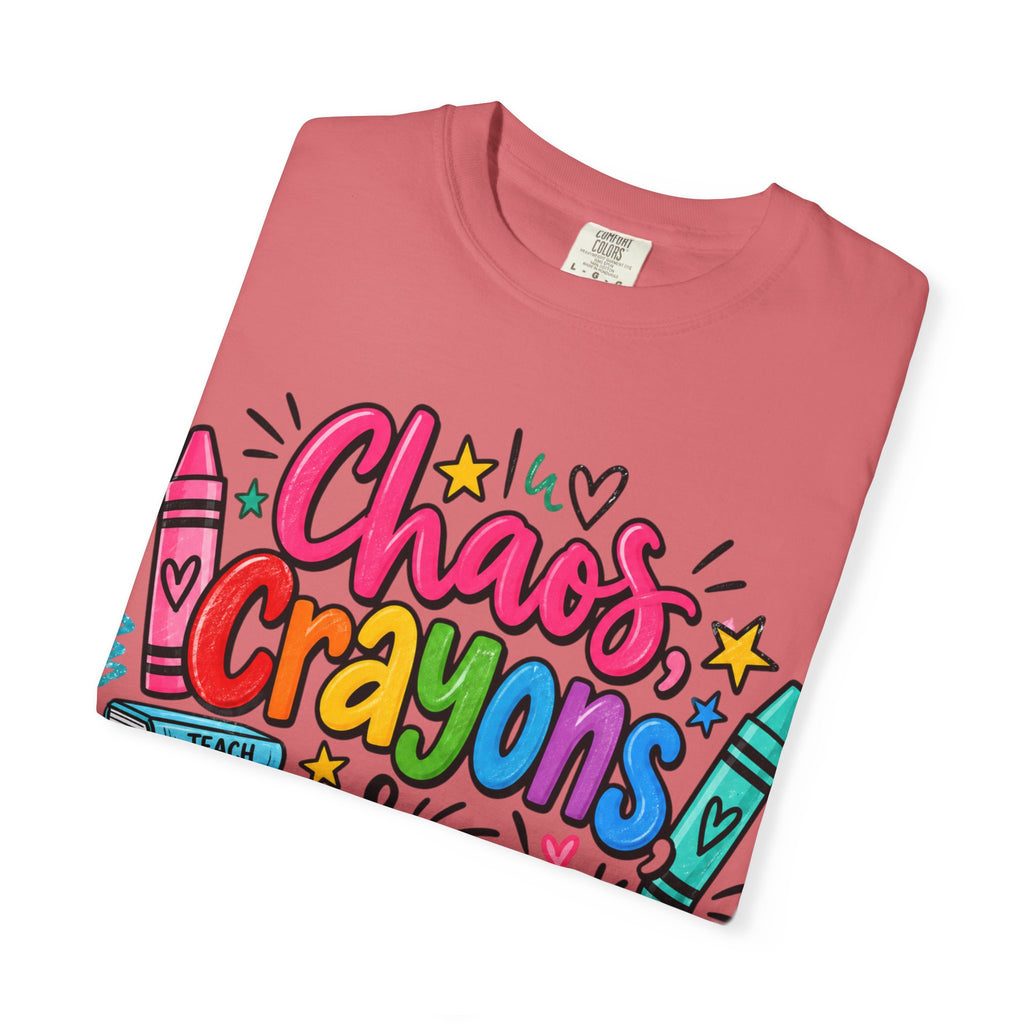 Chaos Crayons & Confidence T-shirt | Colorful Crayon School Art Tee