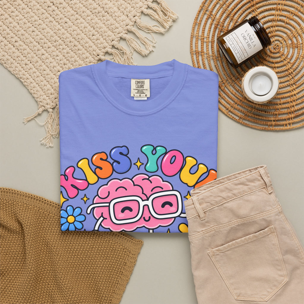 Kiss Your Brain BRI TEE | T-Shirt, Retro Cartoon Brain with Flowers
