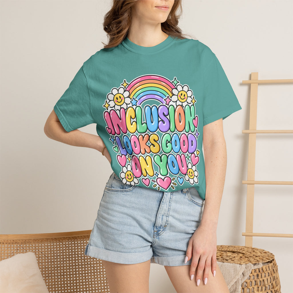 Inclusion Looks Good On You T-Shirt | Rainbow Smiles Graphic Tee