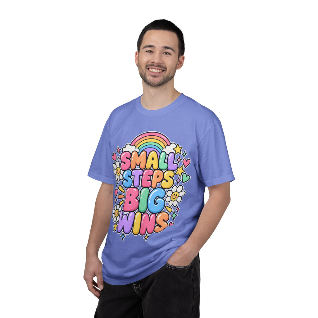 Small Steps Big Wins T-shirt | Retro Rainbow Positive Graphic