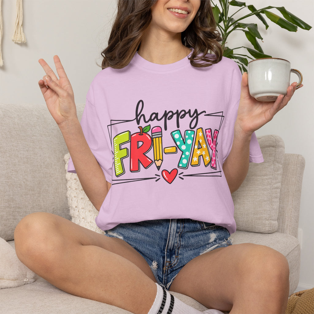 Happy Fri-yay Colorful Graphic T-shirt | Cute Friday Celebration Tee
