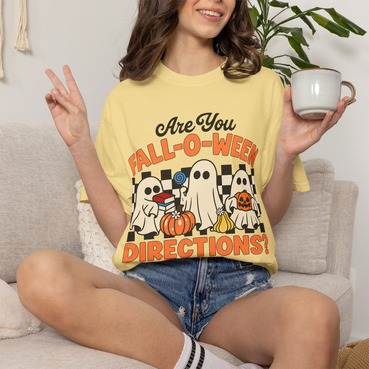 Fall-o-ween Ghosts Directions? T-shirt | Halloween pumpkin retro graphic