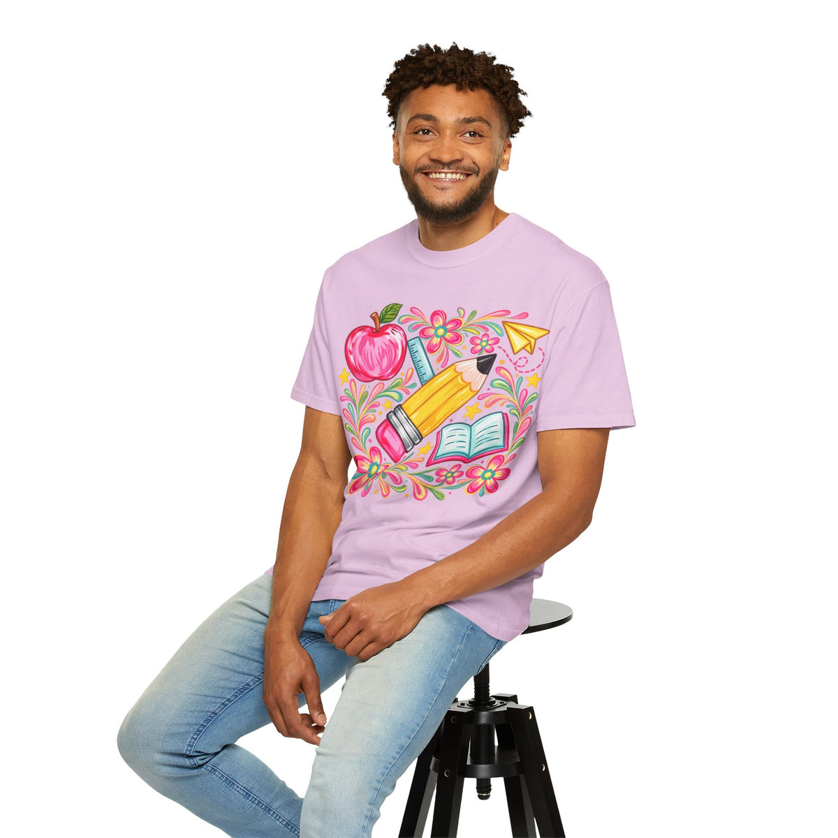 School Supplies Pencil Apple Floral T-shirt | Teacher Student Back to School