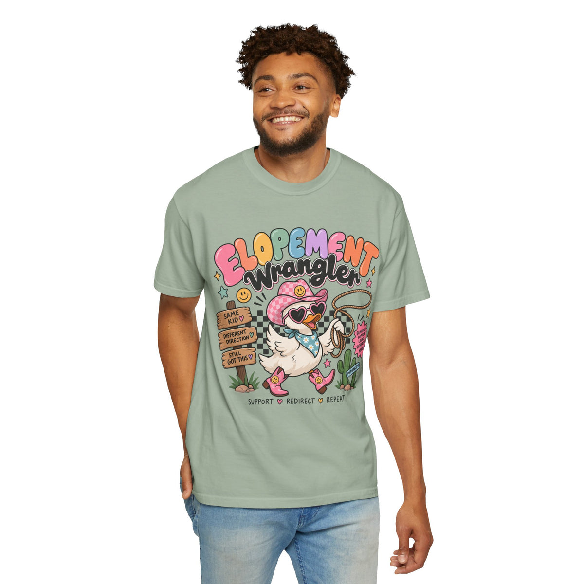 Elopement T-shirt | Cute Cowboy Sloth Illustration, Western Floral Tee