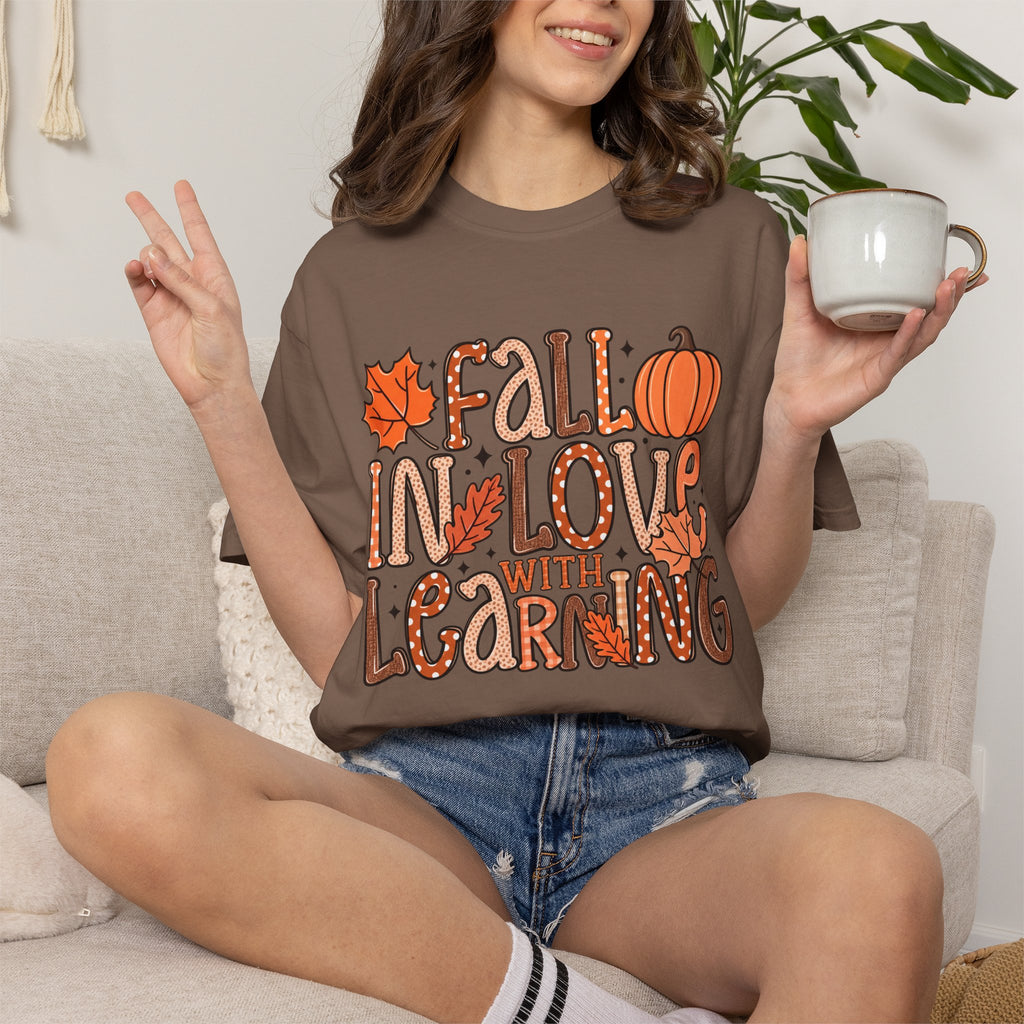 Fall in Love with Learning T-Shirt | Teacher Autumn Pumpkin Leaves