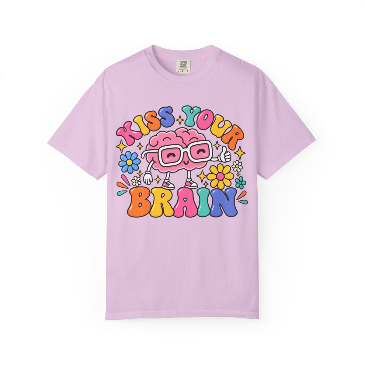 Kiss Your Brain BRI TEE | T-Shirt, Retro Cartoon Brain with Flowers