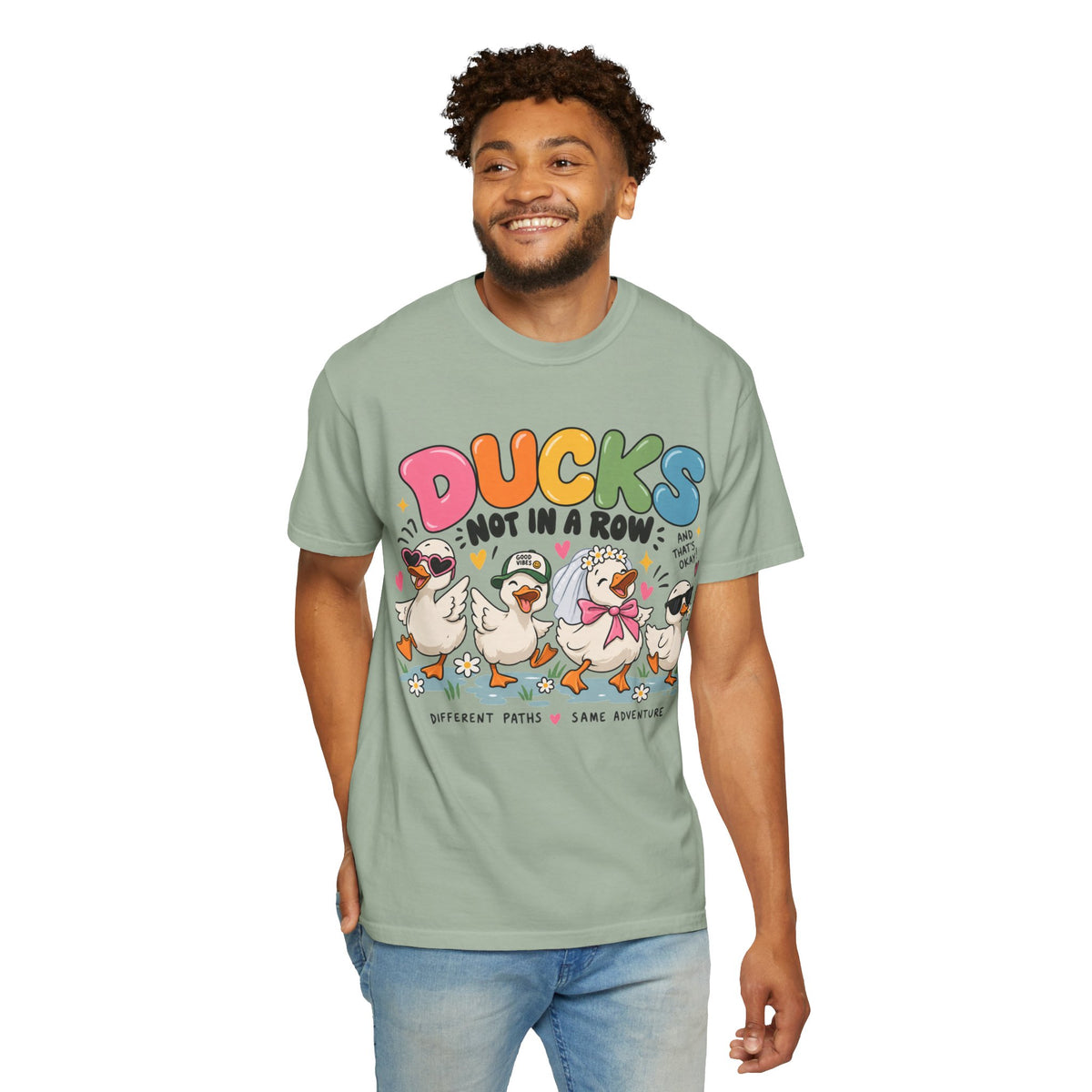 Ducks Not In A Row tee | Cute Duck Illustration T-Shirt, Different Paths Same Adventure