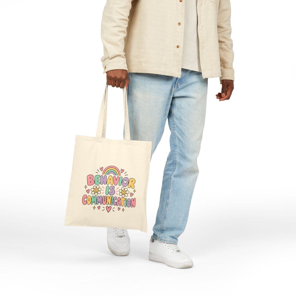 Behavior Is Communication Tote Bag | Rainbow Floral Illustration