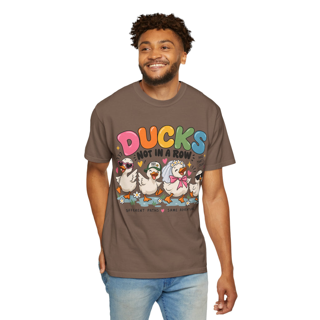 Ducks Not In A Row tee | Cute Duck Illustration T-Shirt, Different Paths Same Adventure