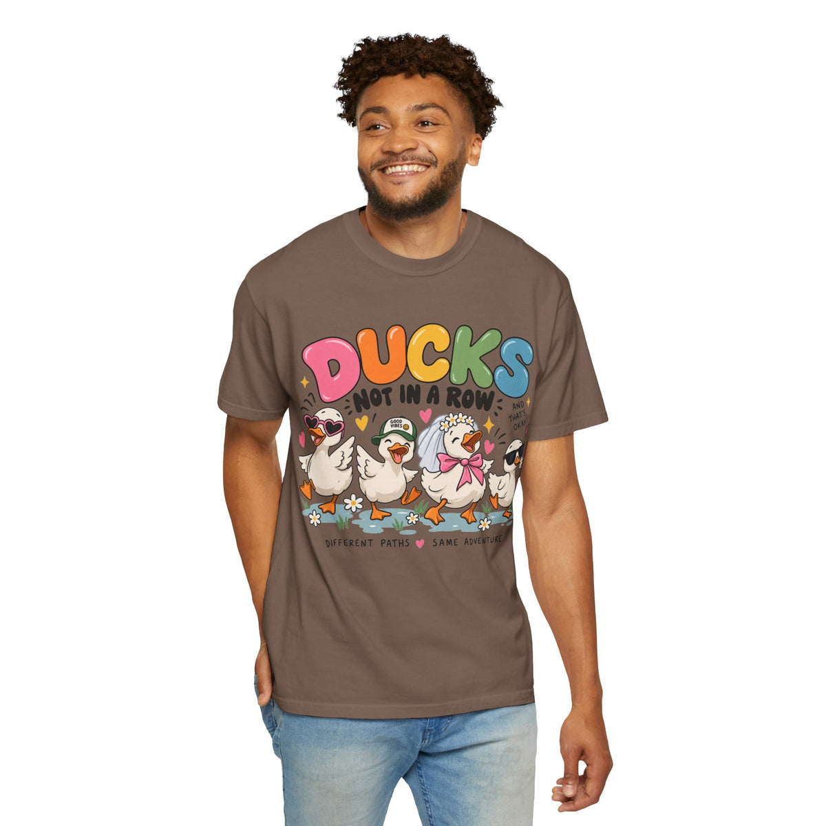 Ducks Not In A Row tee | Cute Duck Illustration T-Shirt, Different Paths Same Adventure