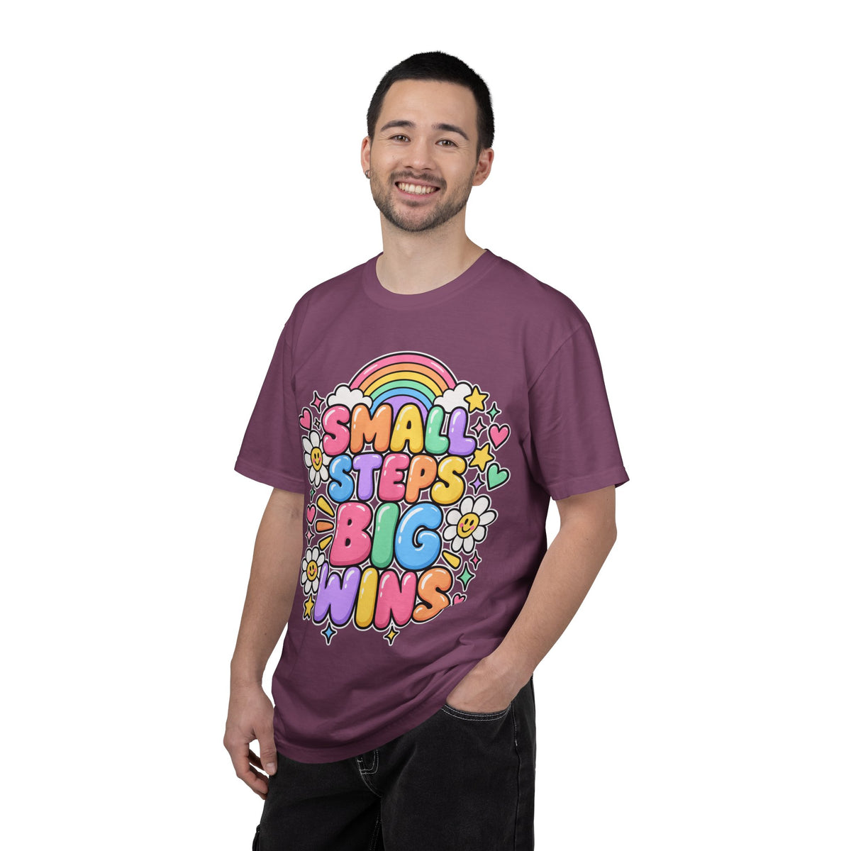 Small Steps Big Wins T-shirt | Retro Rainbow Positive Graphic
