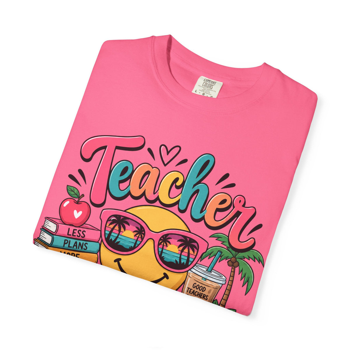 Teacher Off Duty T-shirt | Smiley Sunglasses, Books, Palm Trees, Coffee