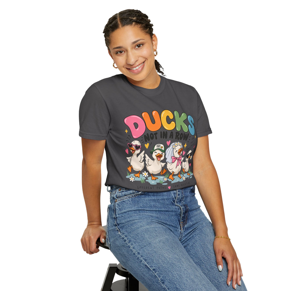 Ducks Not In A Row tee | Cute Duck Illustration T-Shirt, Different Paths Same Adventure