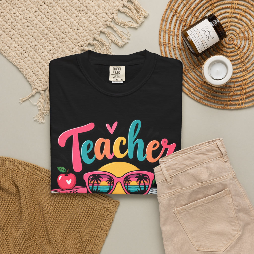 Teacher Off Duty T-shirt | Smiley Sunglasses, Books, Palm Trees, Coffee
