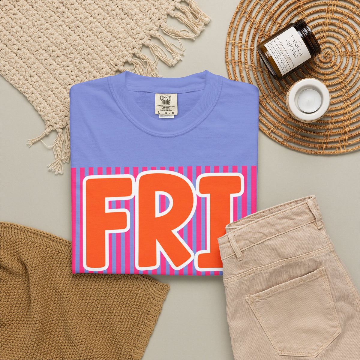 FRI yay T-shirt | Bright Retro Text, Pink Stripes