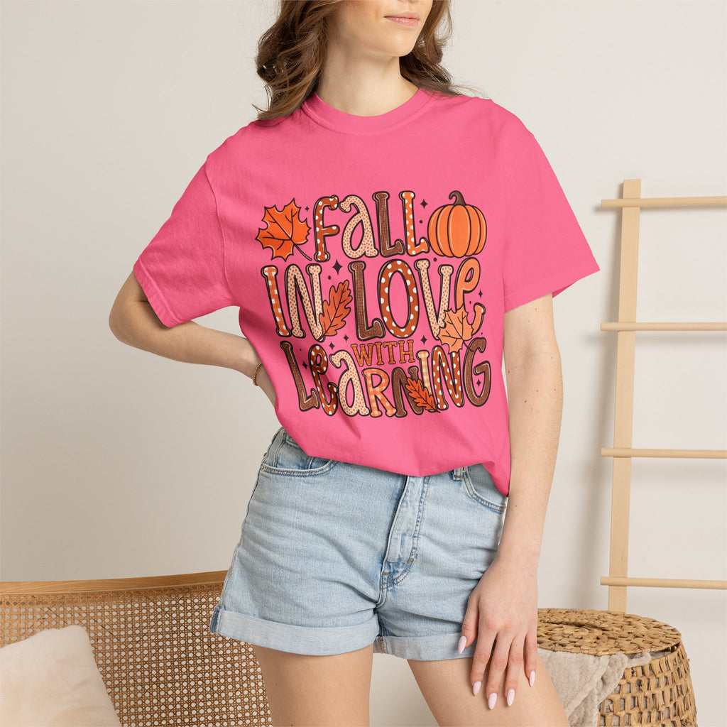 Fall in Love with Learning T-Shirt | Teacher Autumn Pumpkin Leaves